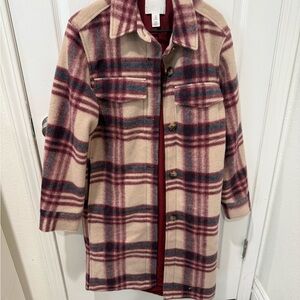 H&M Plaid Button-Front Long Coat